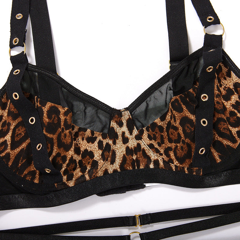 Khaki Leopard Print Perspective Sexy One-Piece Sets Bra details