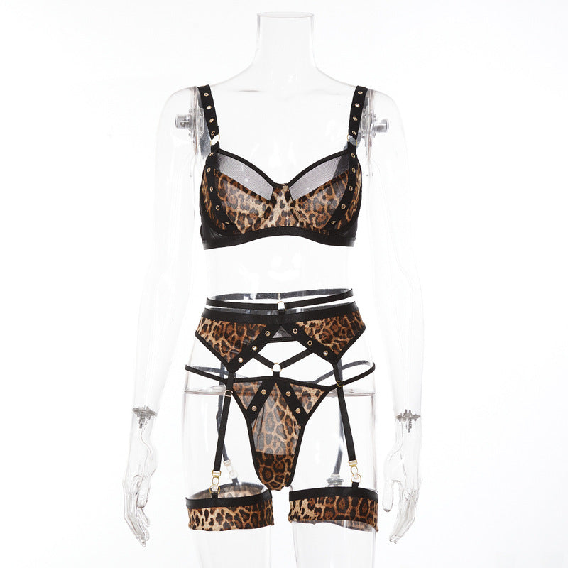 Khaki Leopard Print Perspective Sexy One-Piece Sets Front view